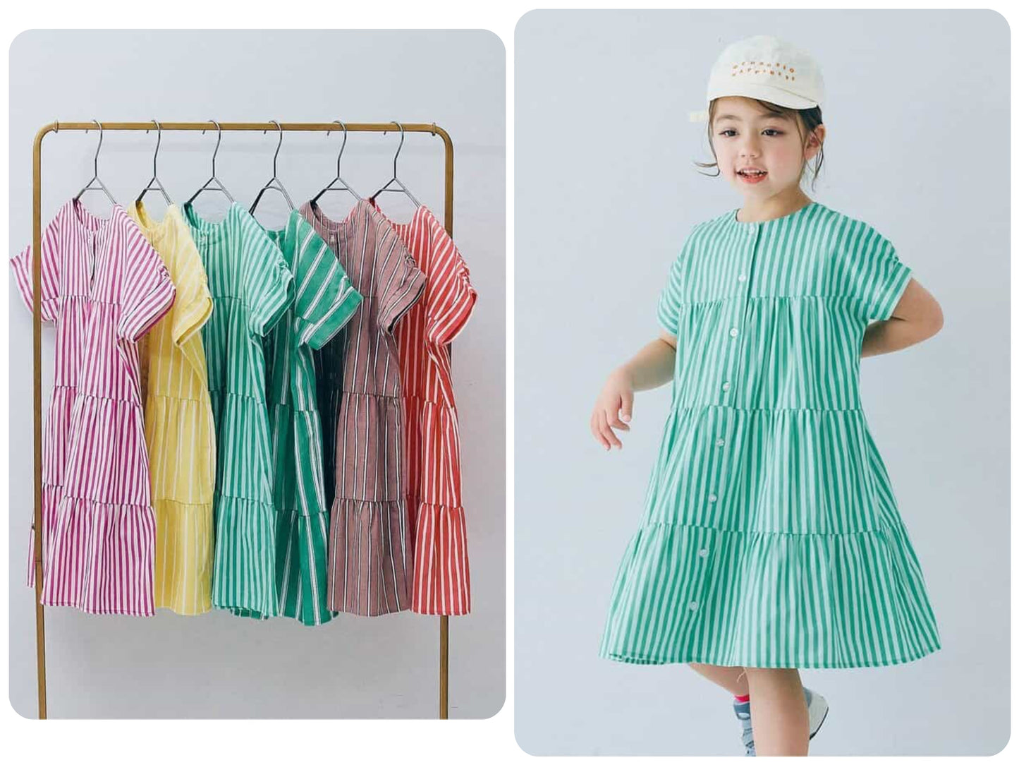 Japanese children's clothing p.prem#r 2Way reversible two-way wear front and back striped shirt dress 80-140cm girls summer dresses