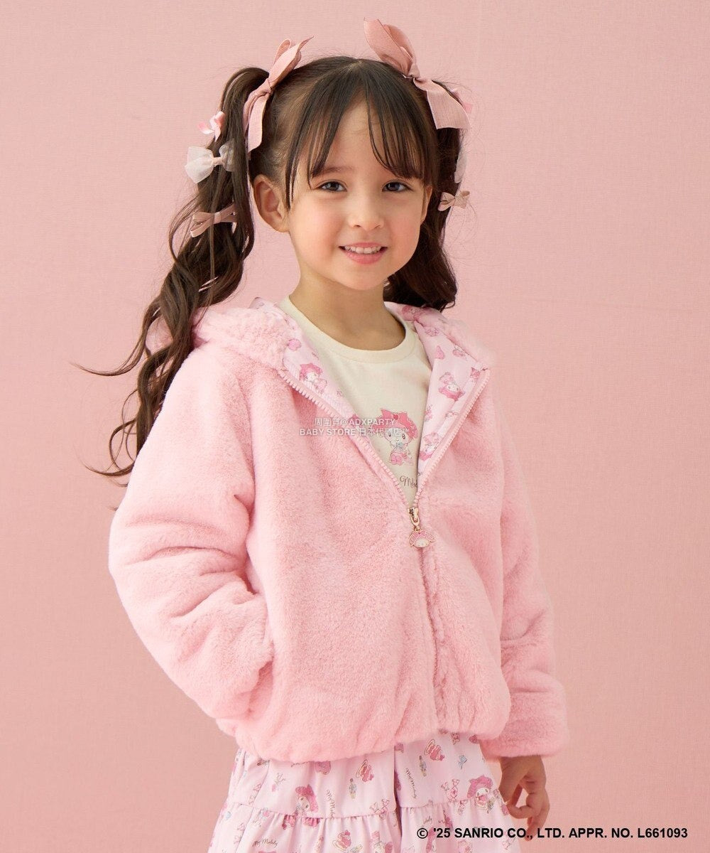 日本童裝 aF#a325 x Sanrio My Melody&Kuromi毛毛外套 100-150cm 女童款 秋季 OUTERWEAR