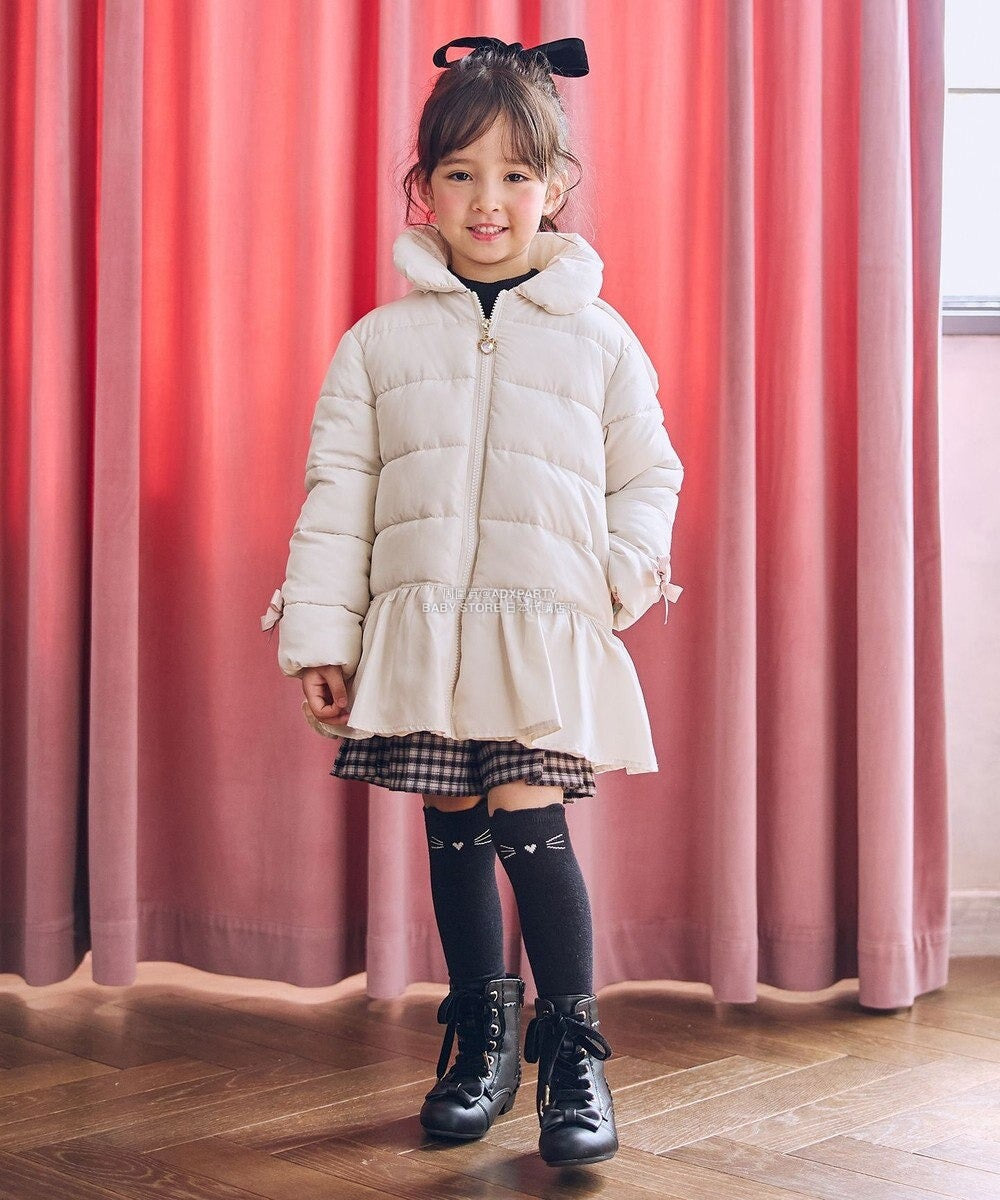 日本童裝 aF#a325 輕量保暖 夾棉荷葉邊蝴蝶結外套 可機洗 100-160cm 女童款 秋季 (適合寒冷天氣、溫度低天氣及落雪)OUTERWEAR