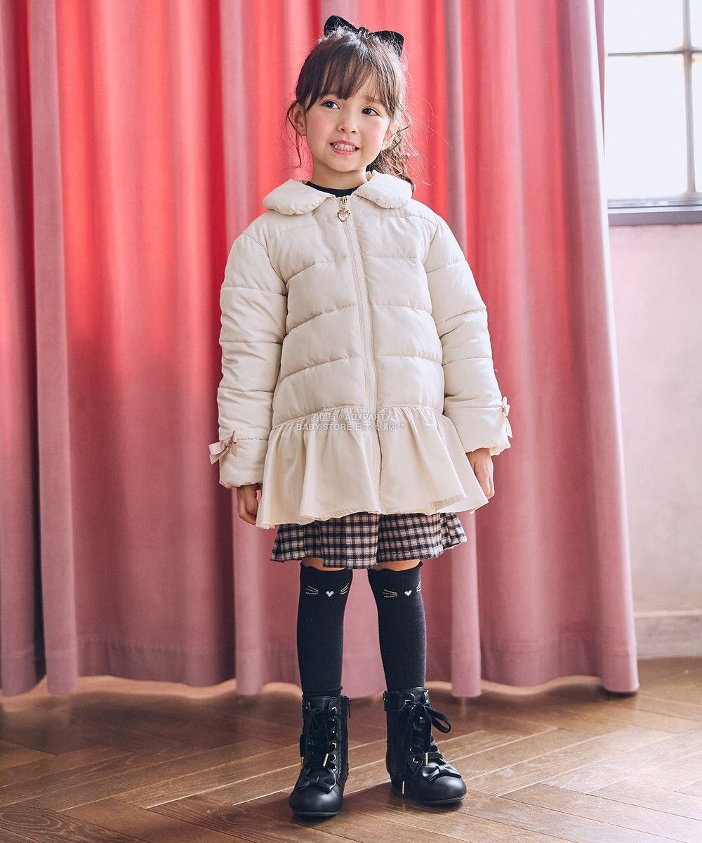 日本童裝 aF#a325 輕量保暖 夾棉荷葉邊蝴蝶結外套 可機洗 100-160cm 女童款 秋季 (適合寒冷天氣、溫度低天氣及落雪)OUTERWEAR