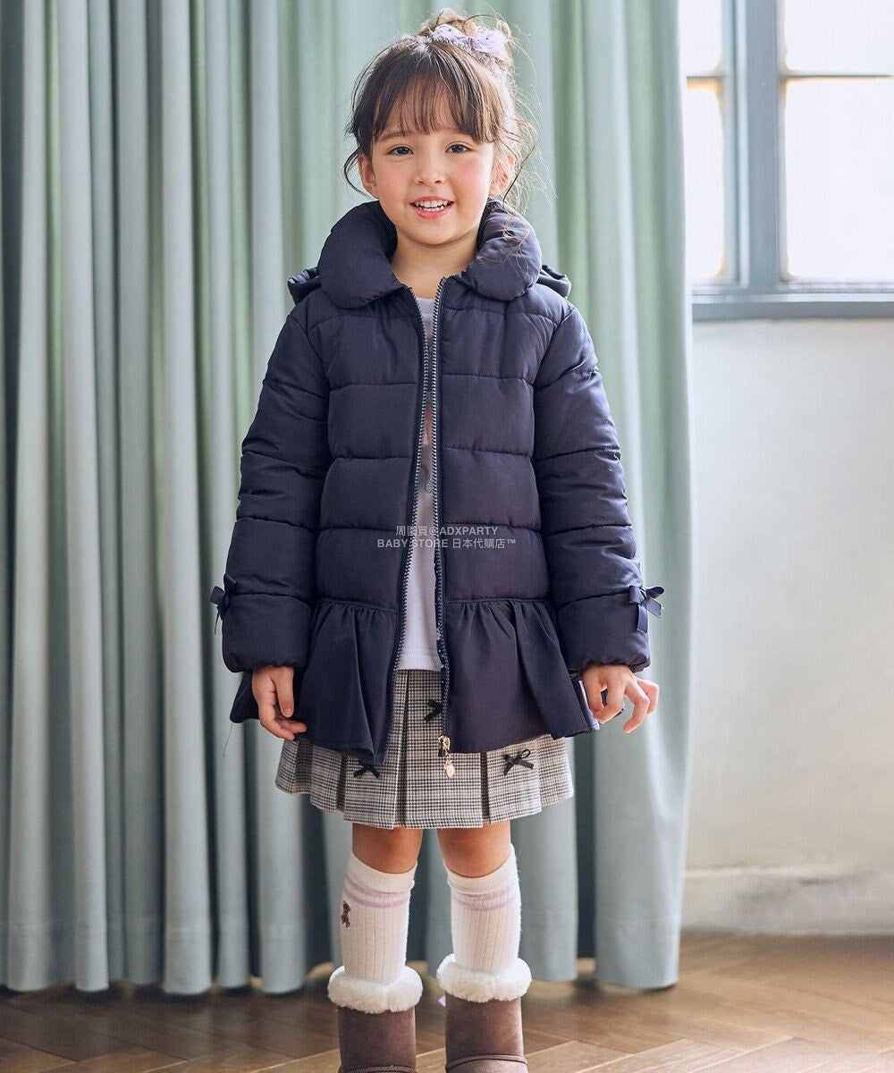 日本童裝 aF#a325 輕量保暖 夾棉荷葉邊蝴蝶結外套 可機洗 100-160cm 女童款 秋季 (適合寒冷天氣、溫度低天氣及落雪)OUTERWEAR