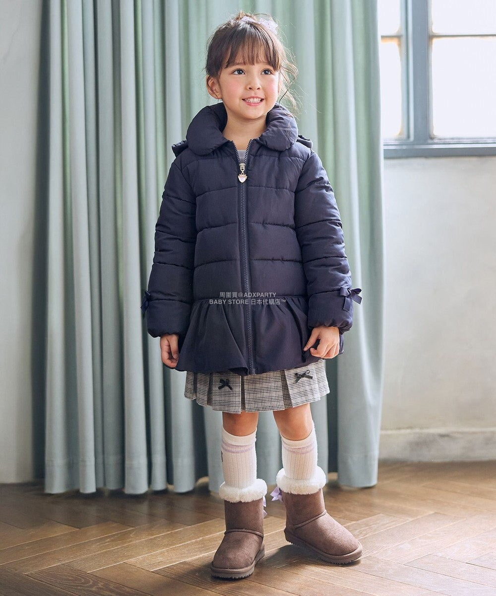 日本童裝 aF#a325 輕量保暖 夾棉荷葉邊蝴蝶結外套 可機洗 100-160cm 女童款 秋季 (適合寒冷天氣、溫度低天氣及落雪)OUTERWEAR