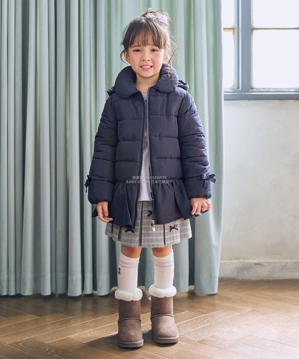 日本童裝 aF#a325 輕量保暖 夾棉荷葉邊蝴蝶結外套 可機洗 100-160cm 女童款 秋季 (適合寒冷天氣、溫度低天氣及落雪)OUTERWEAR