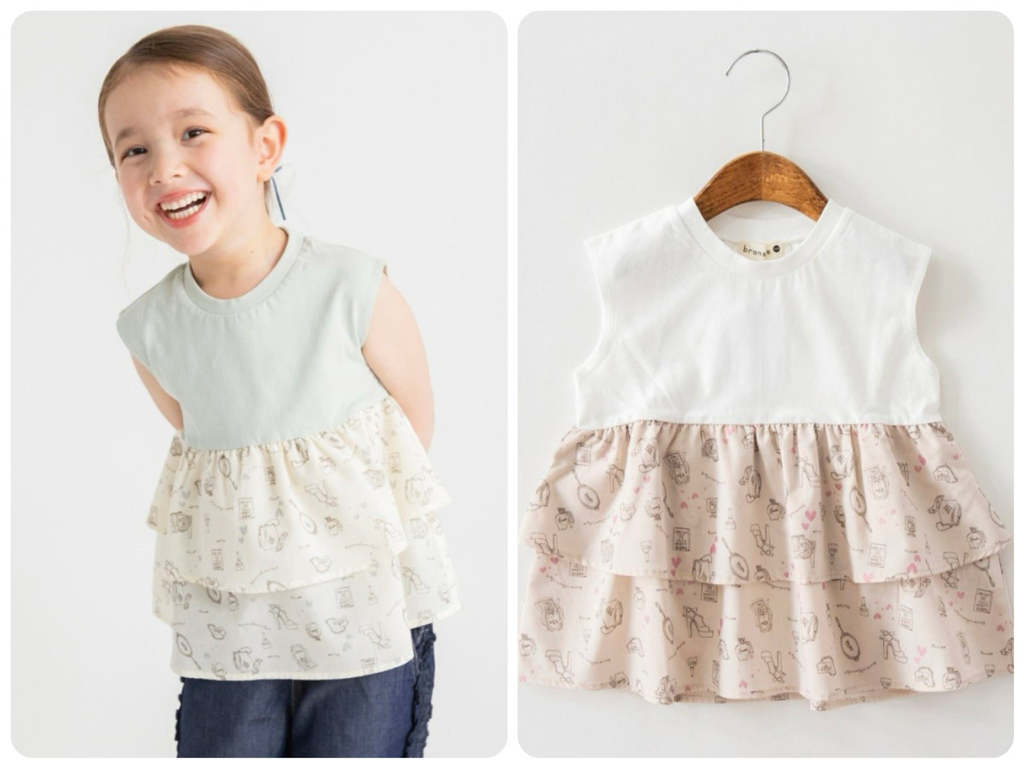 Japanese children's clothing Branches printed layered vest 80-150cm girls summer TOPS