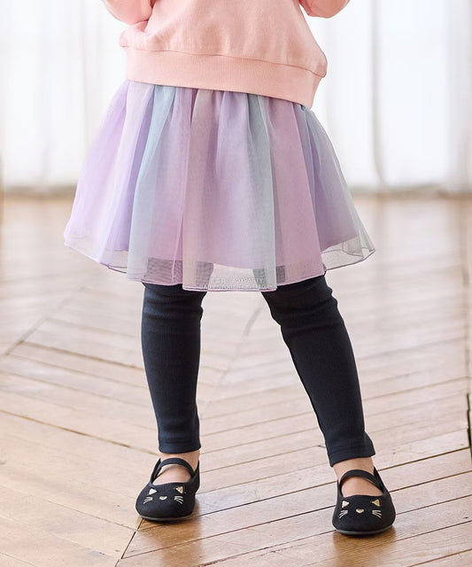 日本童裝 aF#a325 假兩件網紗裙連褲 90-140cm 女童款 秋季 SKIRTS PANTS