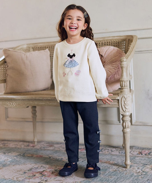 日本童裝 aF#a325 蝴蝶結抓毛長褲 90-150cm 女童款 冬季 PANTS