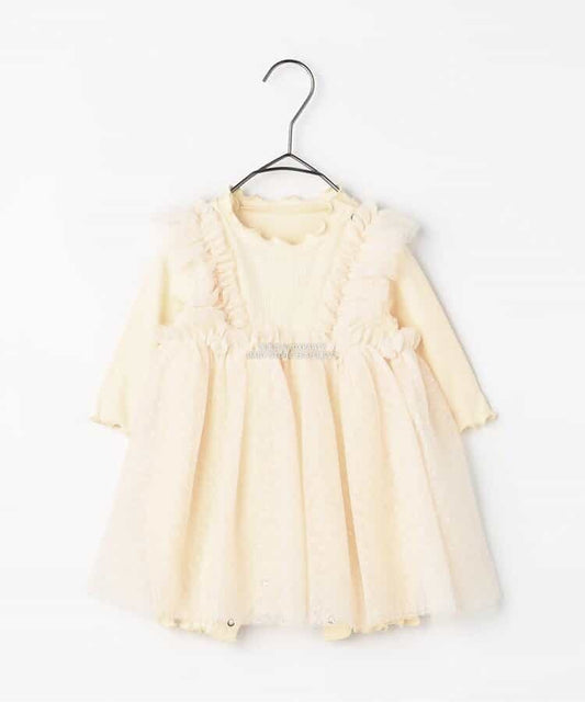 日本童裝 p.premier 圓點薄紗荷葉邊連衣 70-80cm 女童款 初生嬰兒 秋季 Jumpsuit