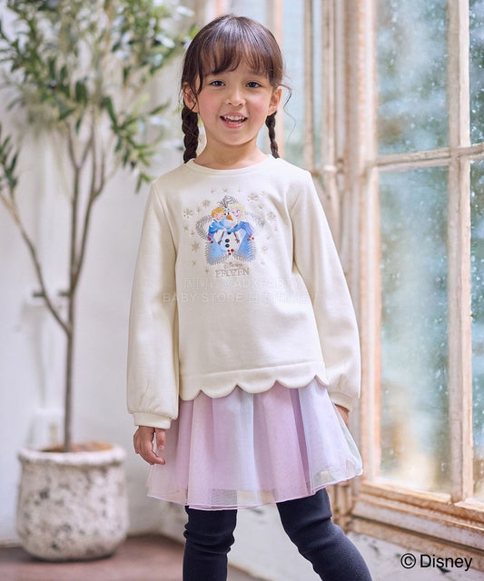 日本童裝 aF#a325 x Disney 抓毛花邊上衣 90-140cm 女童款 冬季 TOPS