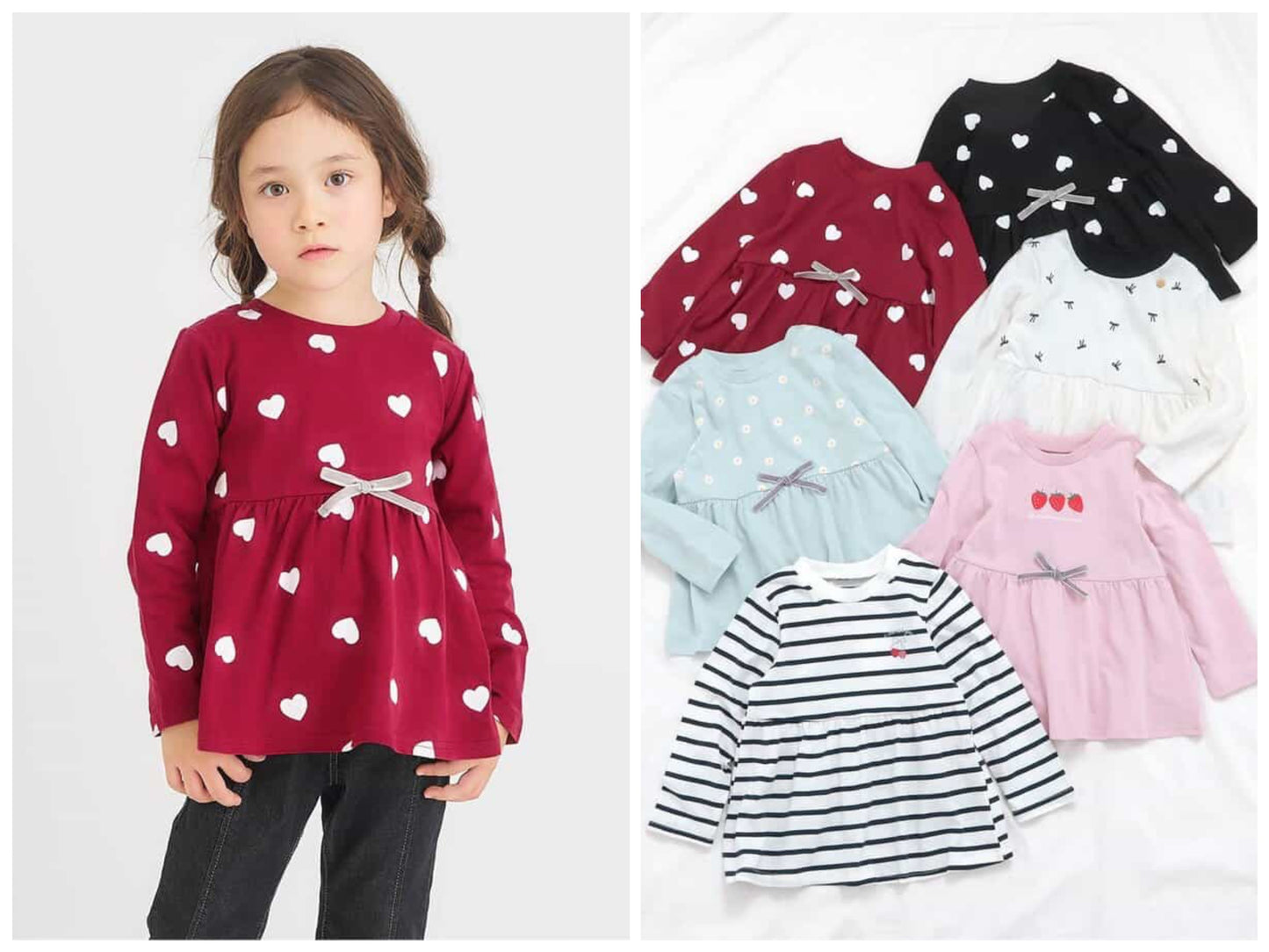 日本童裝 apres les cours 荷葉邊喇叭長袖上衣 80-140cm 女童款 秋季 TOPS 聖誕紅/新年紅