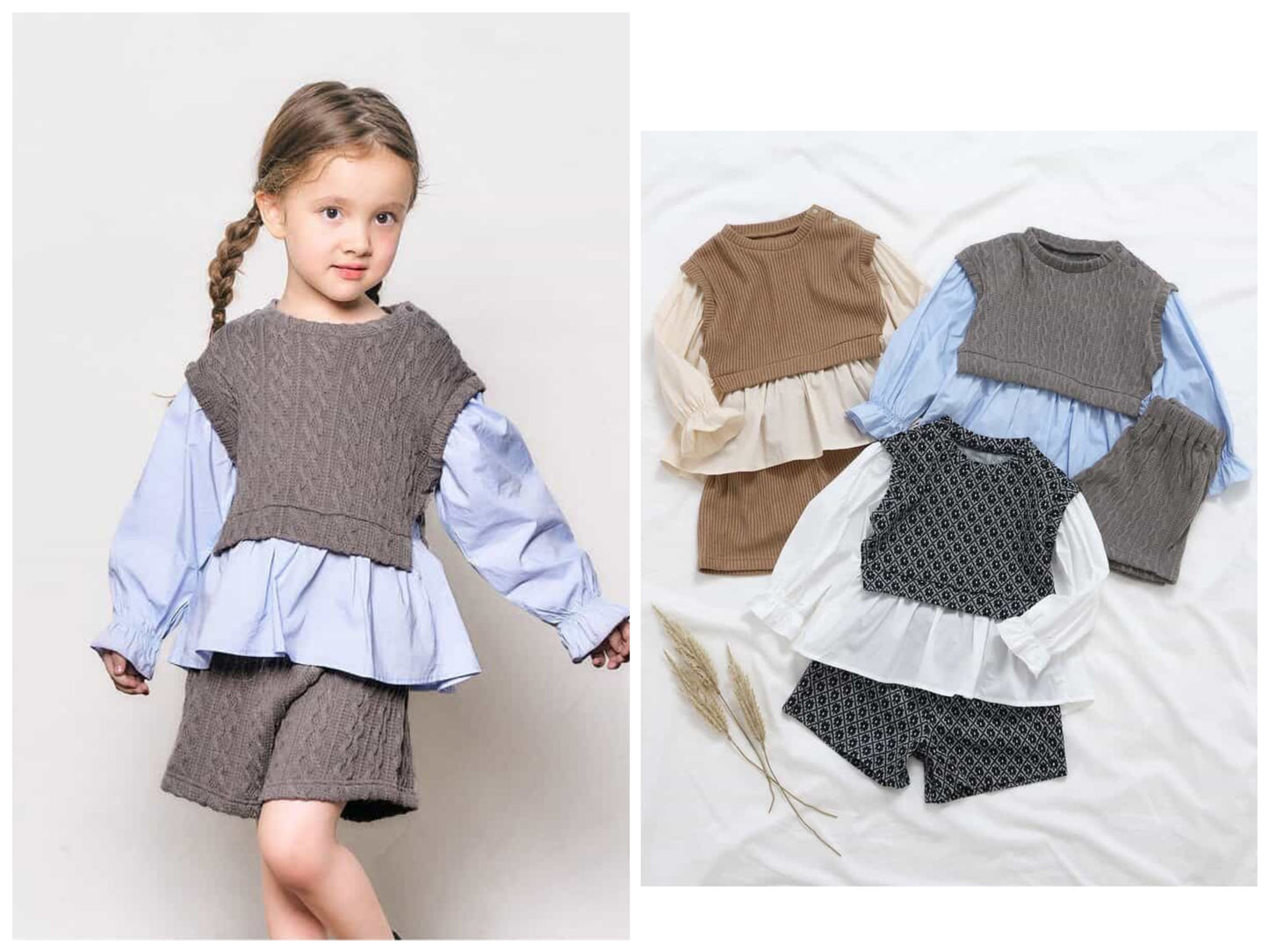 日本童裝 apres les cours 假兩件上衣及短裙兩件套裝 80-140cm 女童款 秋季 TOPS PANTS