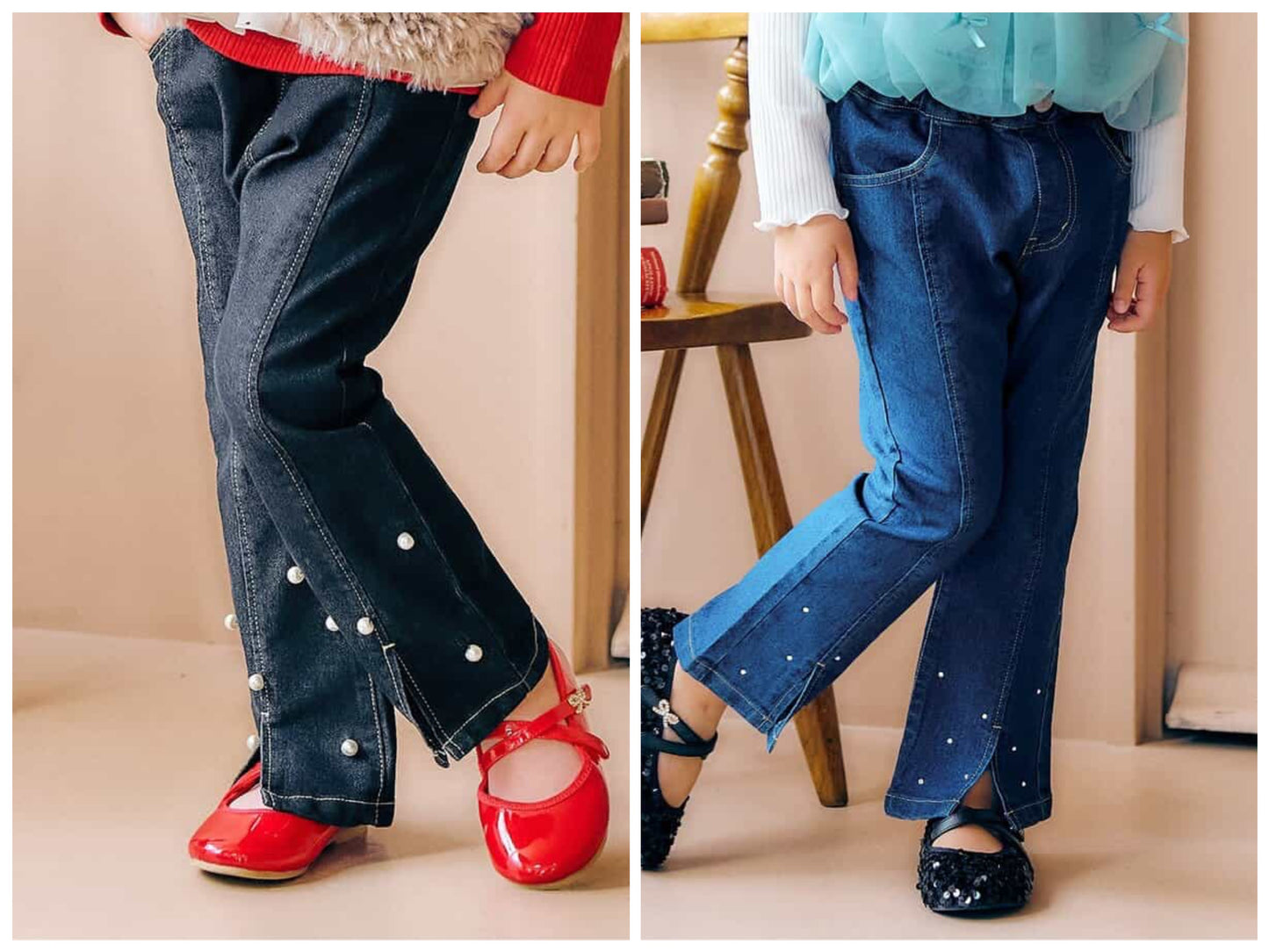 日本童裝 apres les cours 珍珠水鑽喇叭褲 90-140cm 女童款 秋季 PANTS
