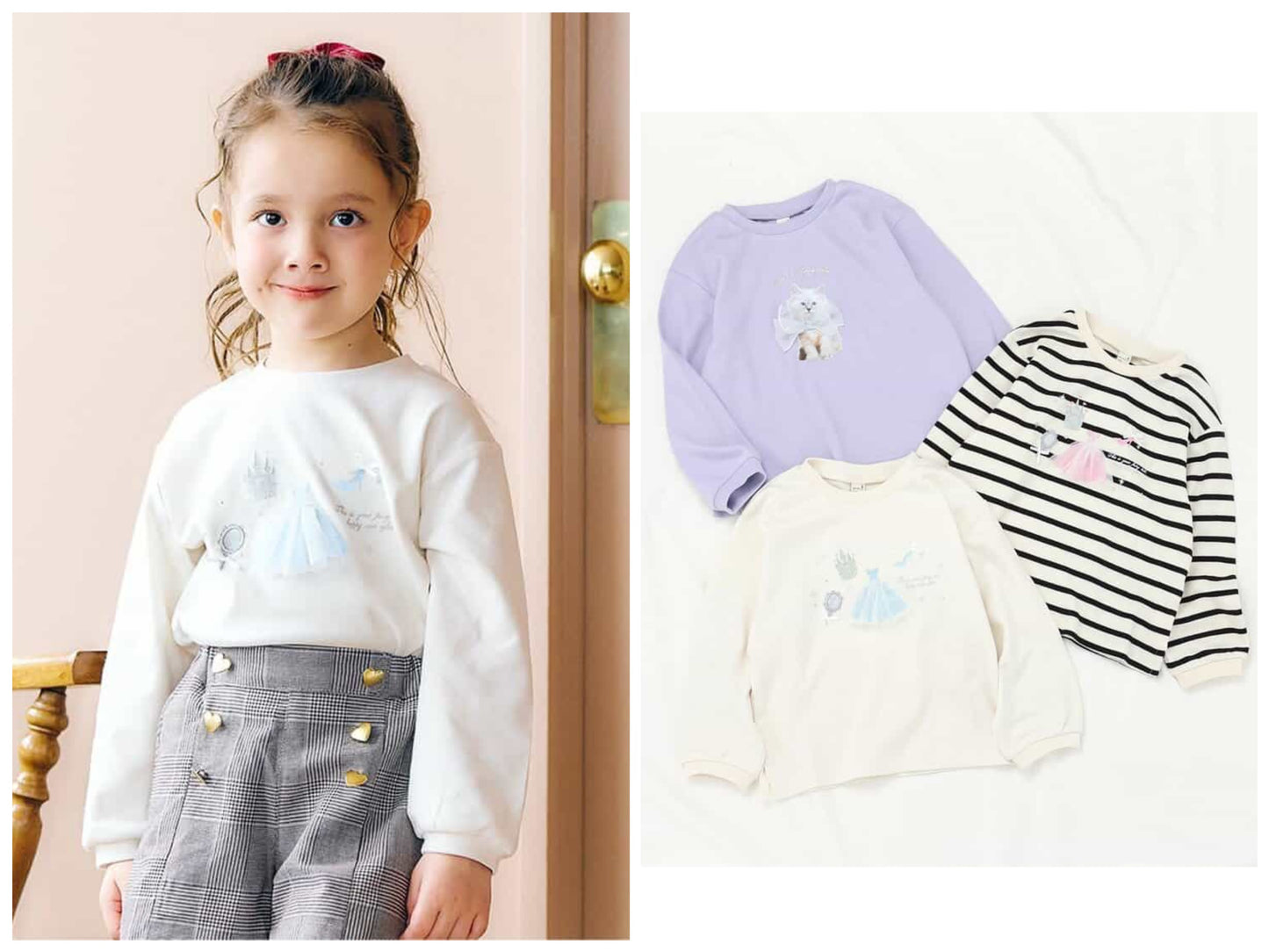 日本童裝 apres les cours 貓咪和公主圖案上衣 80-140cm 女童款 秋季 TOPS