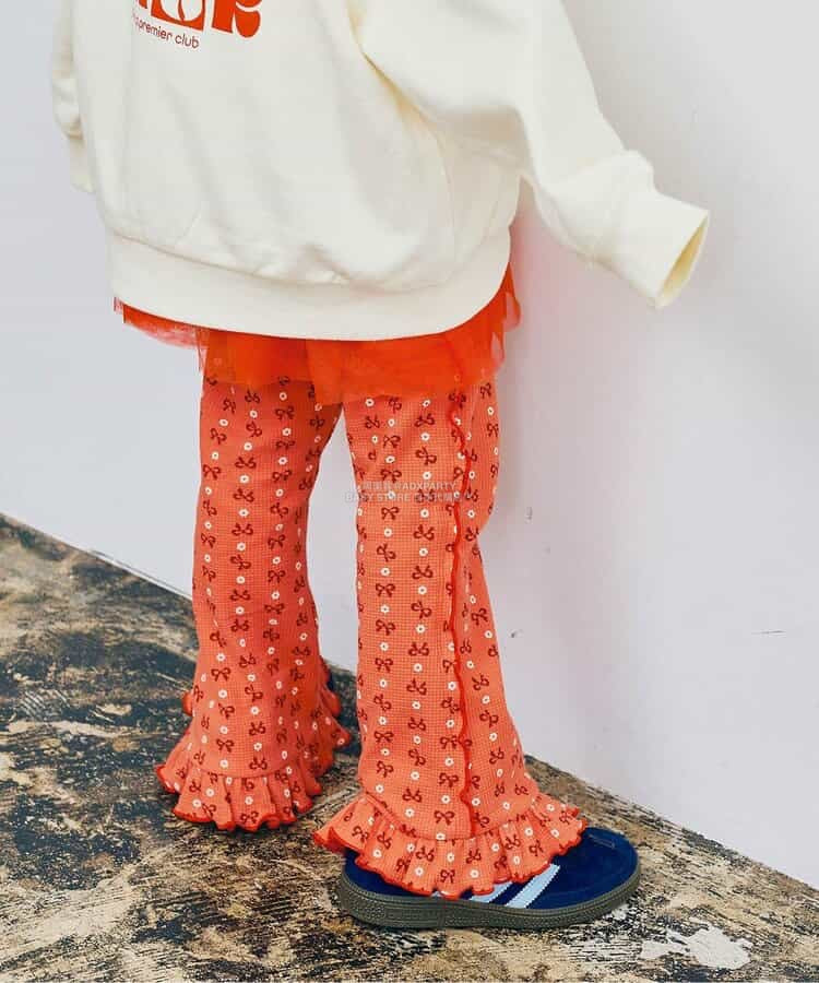 日本童裝 p.premier 印花彈力華夫格喇叭褲 80-140cm 女童款 秋季 PANTS