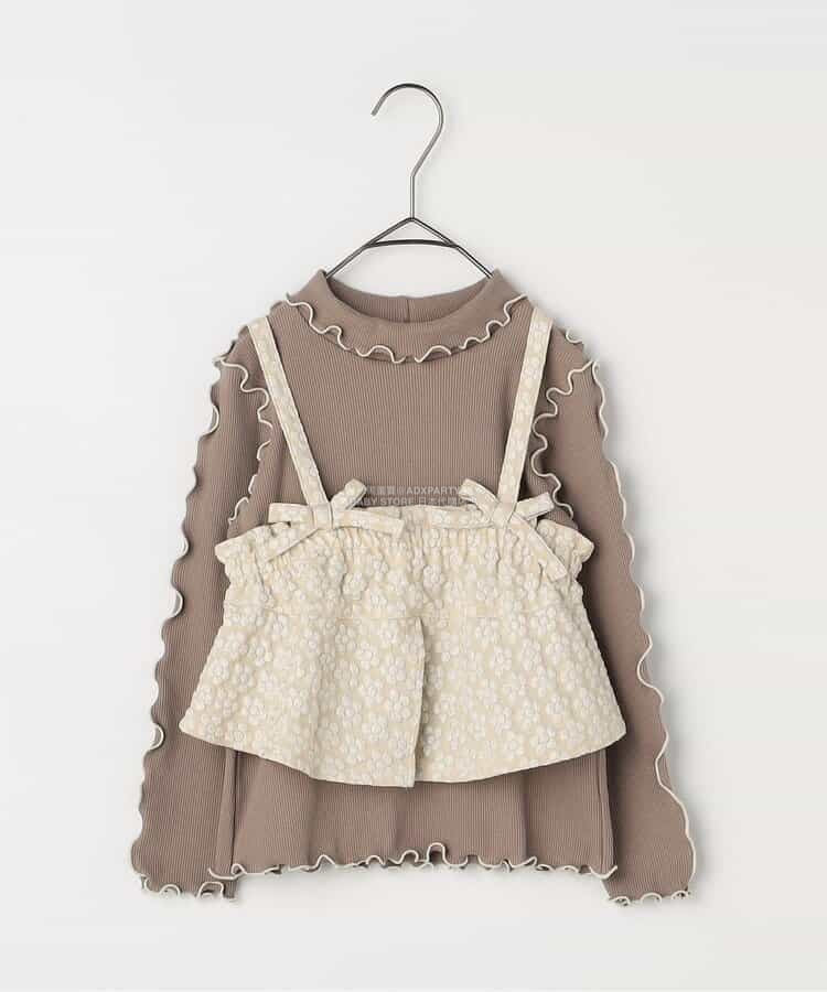 日本童裝 p.premier 花卉提花吊帶及上衣兩件套裝 80-140cm 女童款 秋季 TOPS