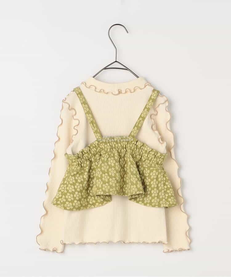 日本童裝 p.premier 花卉提花吊帶及上衣兩件套裝 80-140cm 女童款 秋季 TOPS