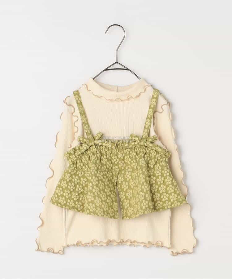 日本童裝 p.premier 花卉提花吊帶及上衣兩件套裝 80-140cm 女童款 秋季 TOPS