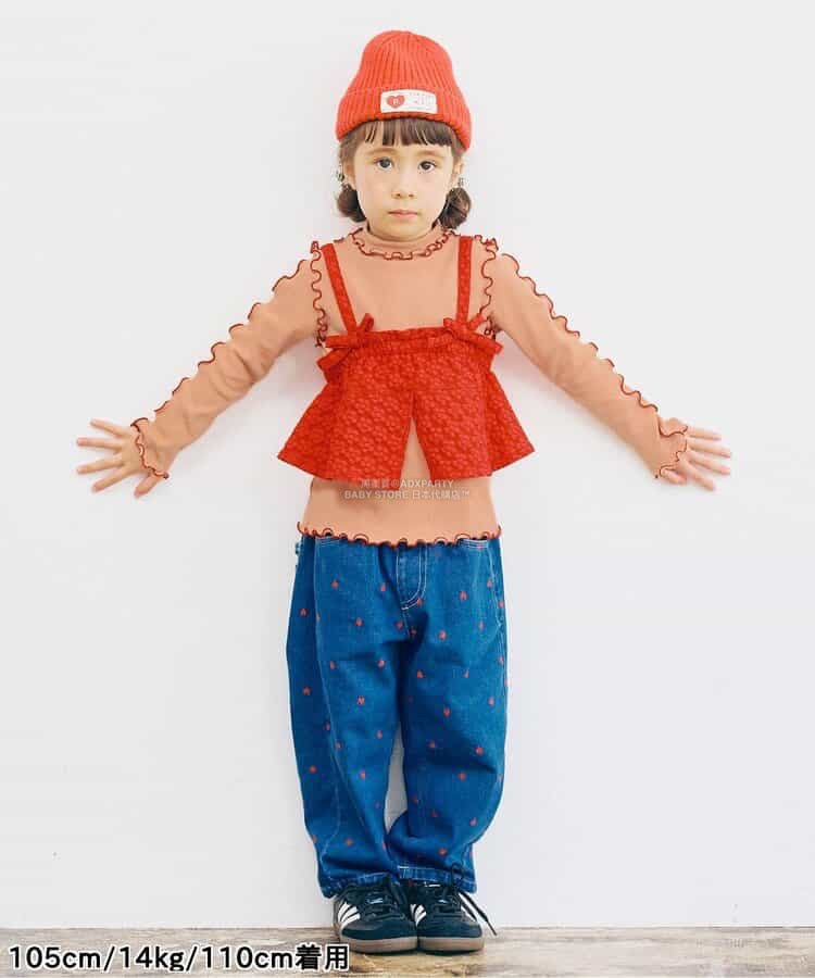 日本童裝 p.premier 花卉提花吊帶及上衣兩件套裝 80-140cm 女童款 秋季 TOPS