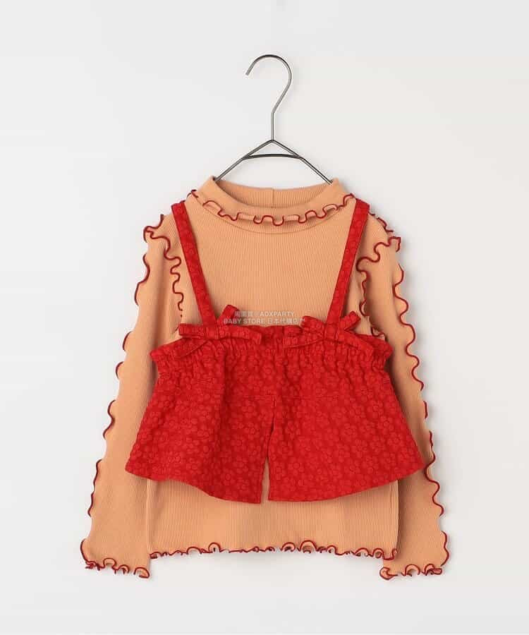 日本童裝 p.premier 花卉提花吊帶及上衣兩件套裝 80-140cm 女童款 秋季 TOPS