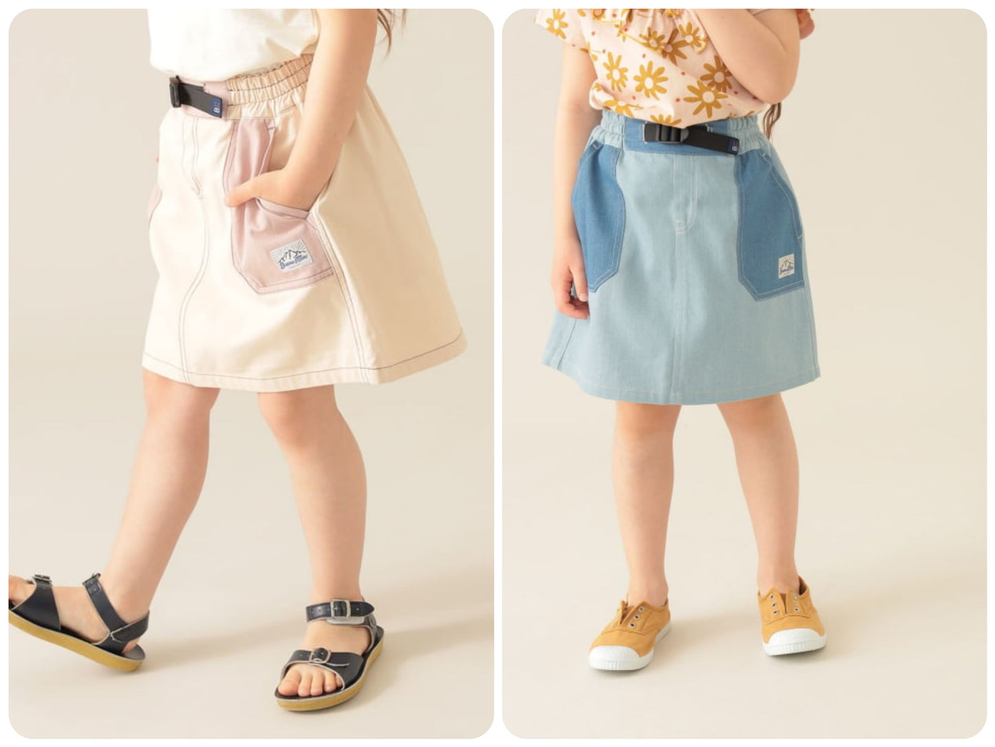 Japanese children's clothing BEAMS mini contrast pocket skirt 90-150cm girls summer SKIRTS