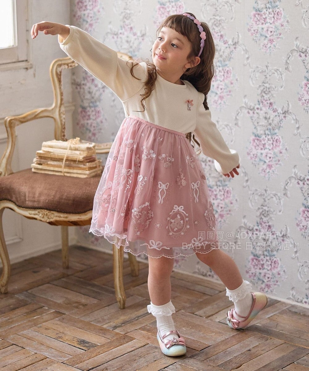 日本童裝 aF#a325 網紗拼接連身裙 100-140cm 女童款 秋季 DRESSES 面試/宴會/表演