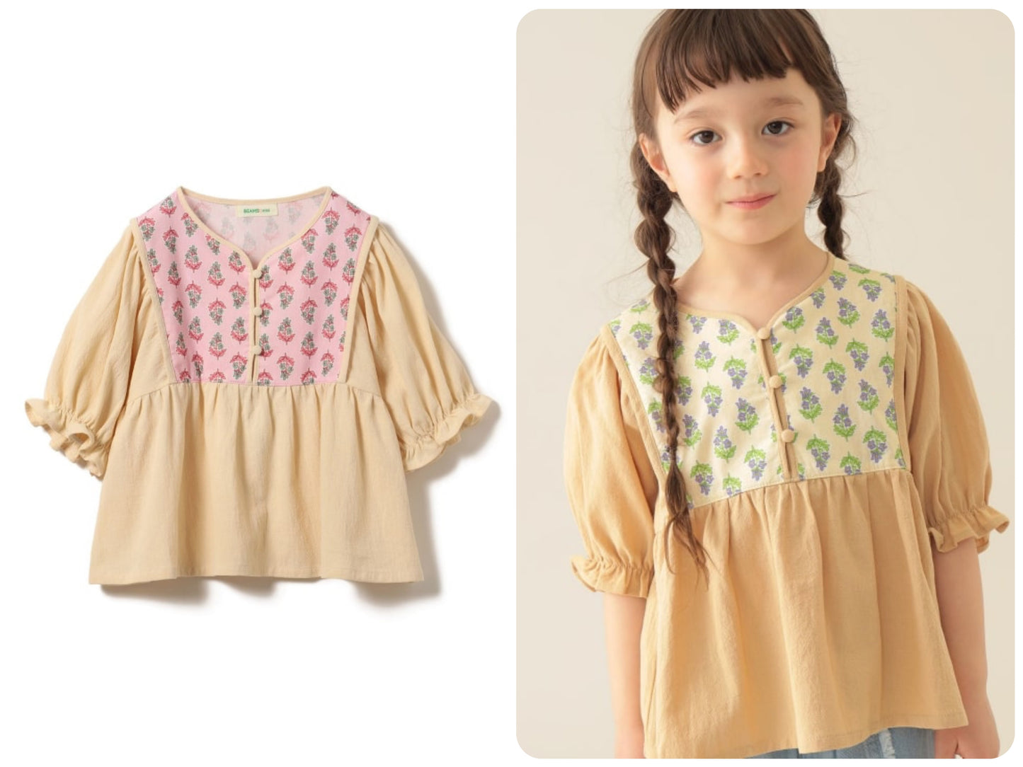 Japanese children's clothing BEAMS mini ethnic style floral top 90-150cm girls summer TOPS