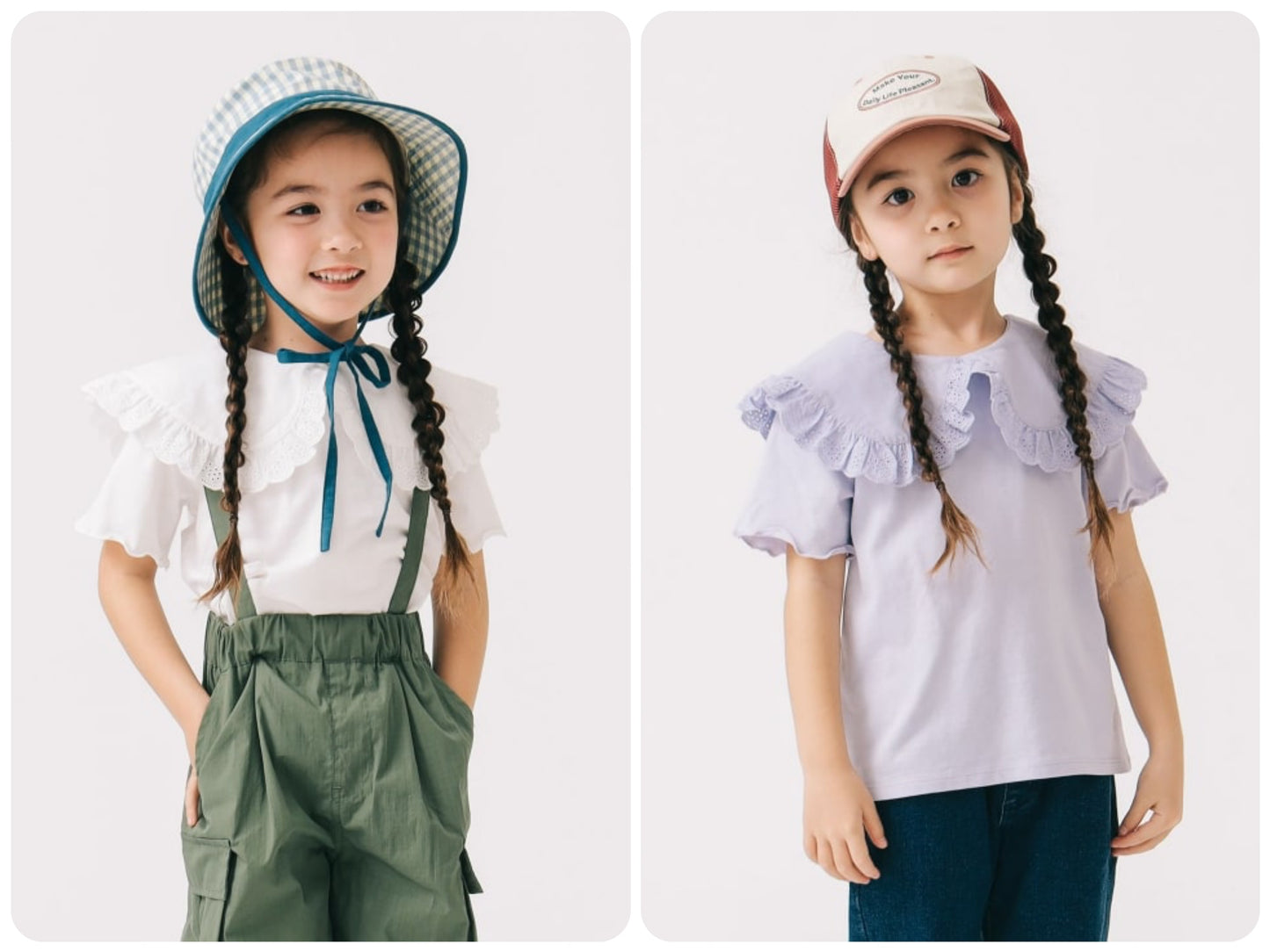 Japanese children's clothing B:MING by BEAMS lotus leaf collar top 100-140cm girls summer TOPS
