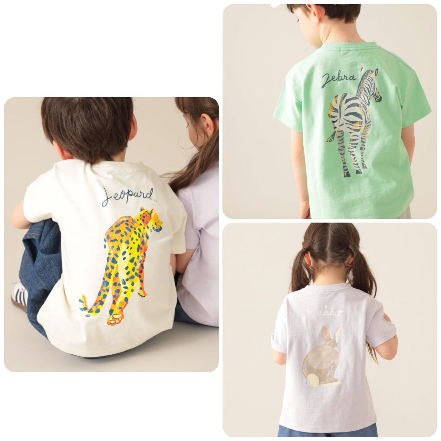 Japanese children's clothing BEAMS mini animal pattern tops 90-150cm boys/girls summer TOPS