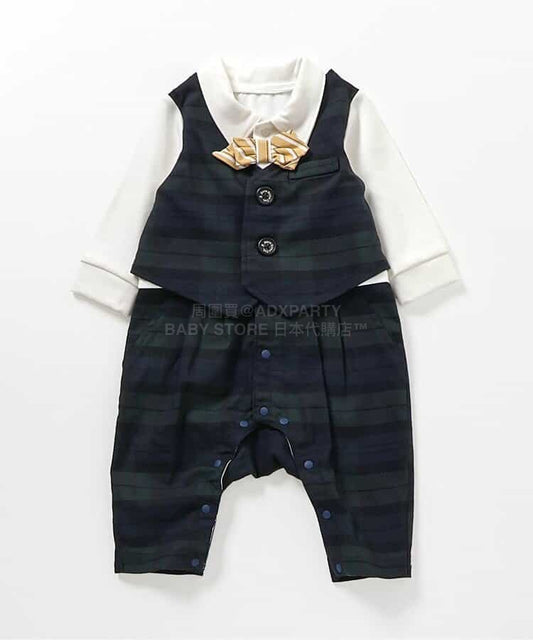 日本童裝 BREEZE 假兩件格仔連衣 70-80cm 男童款 冬季 Jumpsuit 面試/宴會/表演