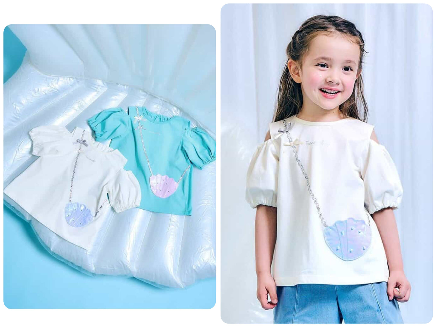 Japanese children's clothing apres les cours Shellmotif contact cool shell pocket top 80-140cm girls summer TOPS