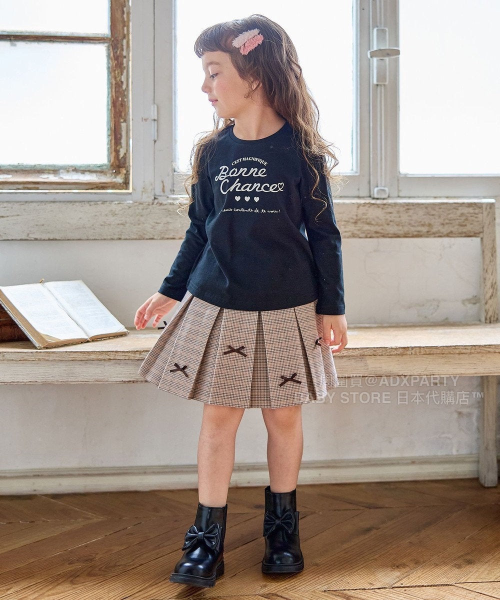 日本童裝 aF#a325 蝴蝶結格仔百摺裙 110-160cm 女童款 秋季 SKIRTS
