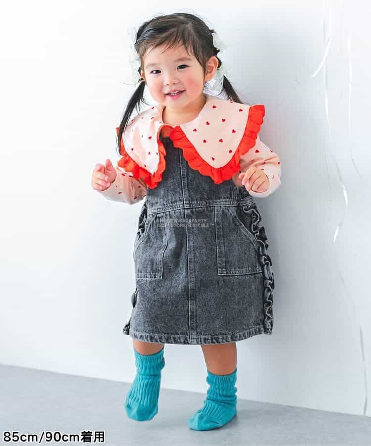 日本童裝 p.premier 側褶牛仔背帶裙 80-140cm 女童款 秋季 DRESSES