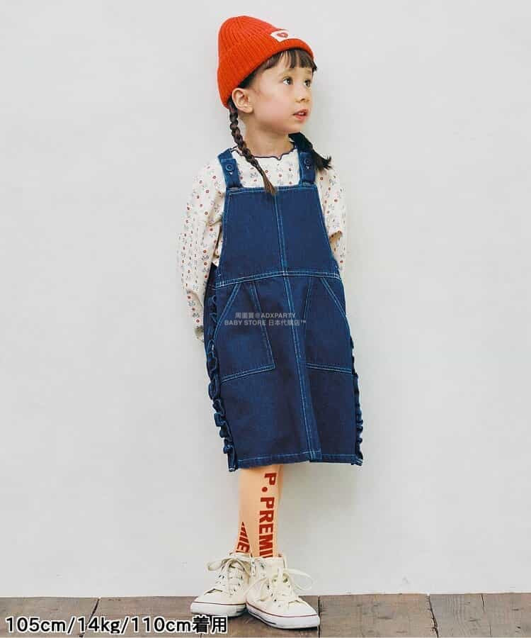 日本童裝 p.premier 側褶牛仔背帶裙 80-140cm 女童款 秋季 DRESSES