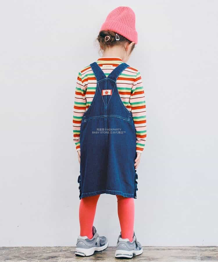 日本童裝 p.premier 側褶牛仔背帶裙 80-140cm 女童款 秋季 DRESSES