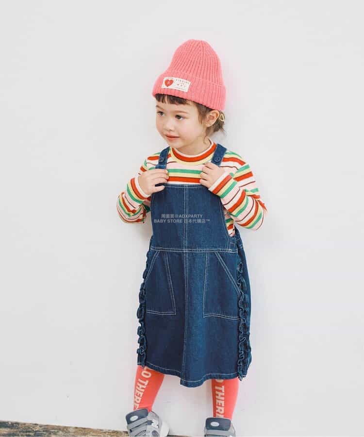 日本童裝 p.premier 側褶牛仔背帶裙 80-140cm 女童款 秋季 DRESSES