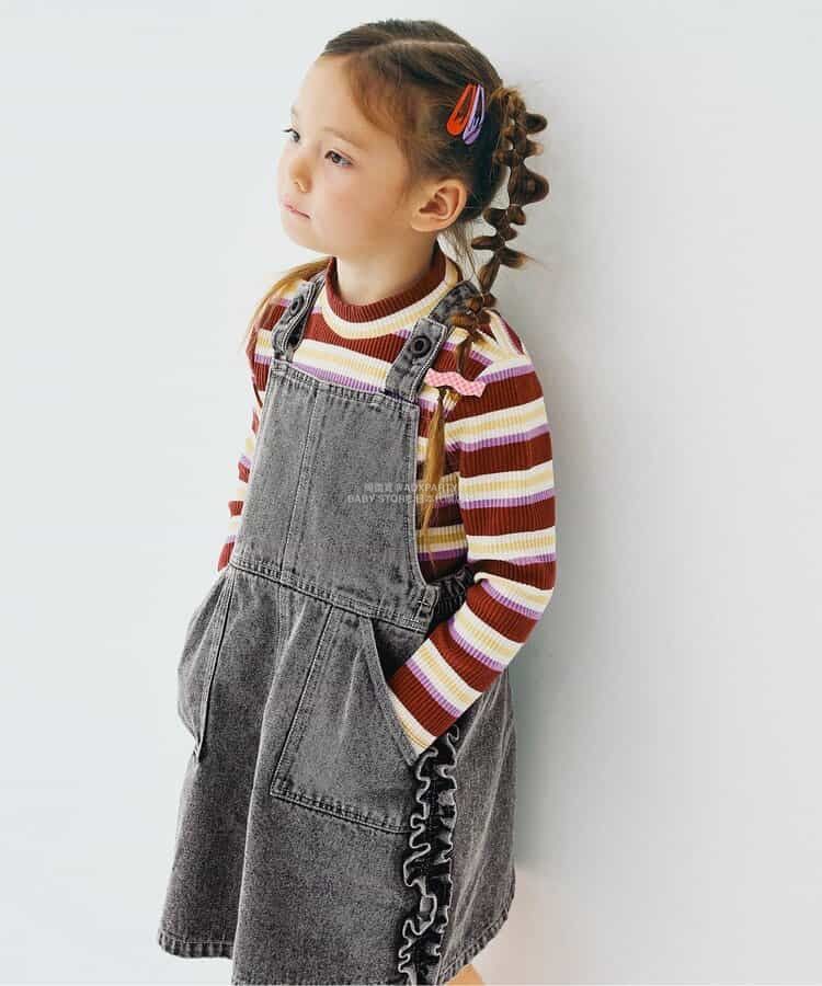日本童裝 p.premier 側褶牛仔背帶裙 80-140cm 女童款 秋季 DRESSES