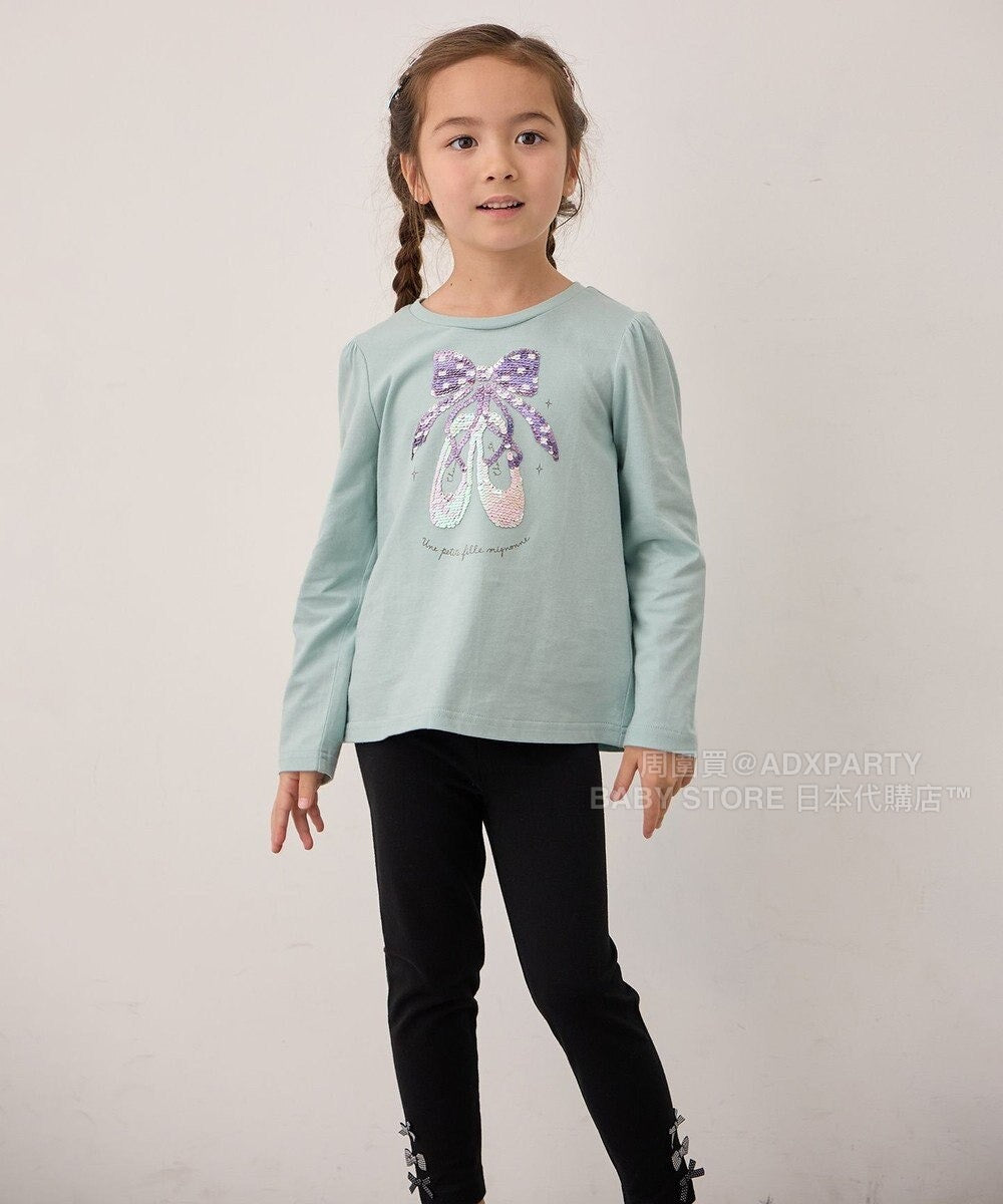 日本童裝 aF#a325 雙色珠片休閒上衣 100-150cm 女童款 秋季 TOPS