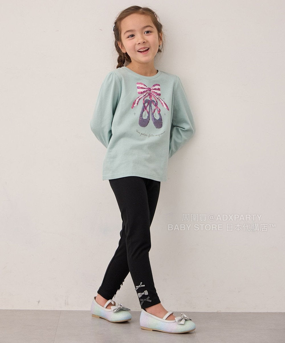 日本童裝 aF#a325 雙色珠片休閒上衣 100-150cm 女童款 秋季 TOPS