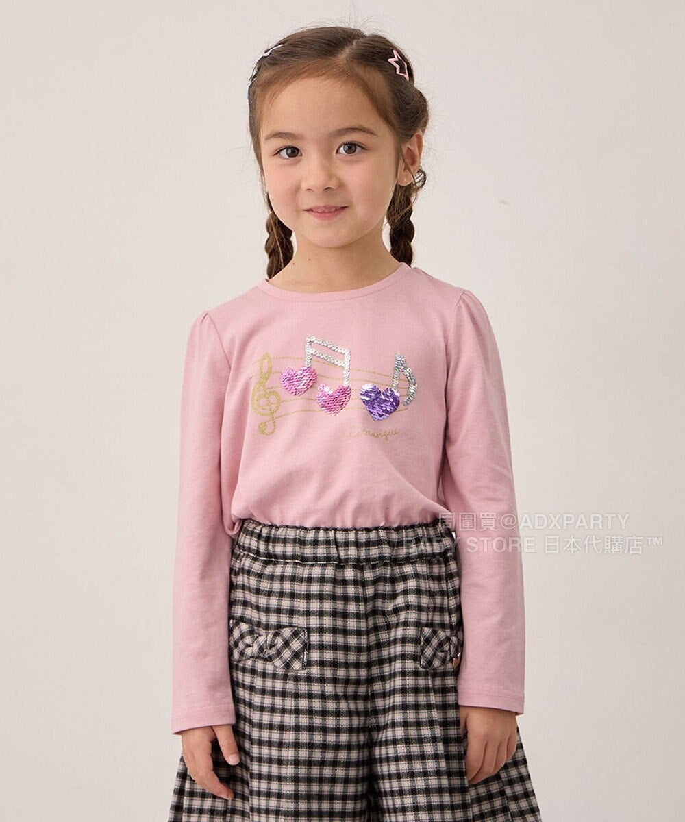 日本童裝 aF#a325 雙色珠片休閒上衣 100-150cm 女童款 秋季 TOPS