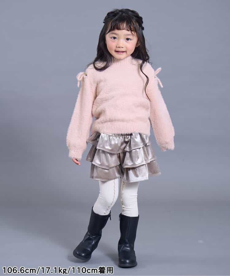 日本童裝 SERAPH 蓬鬆露肩絲帶毛絨針織上衣 80-140cm 女童款 秋季 TOPS