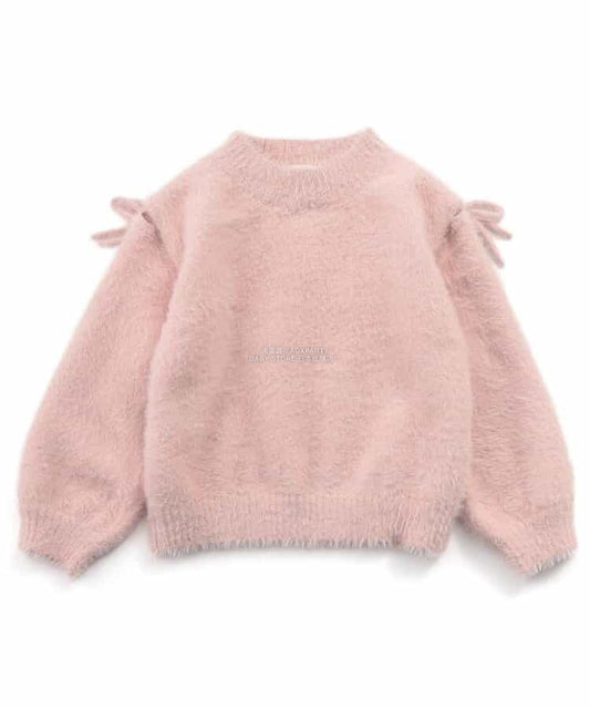 日本童裝 SERAPH 蓬鬆露肩絲帶毛絨針織上衣 80-140cm 女童款 秋季 TOPS