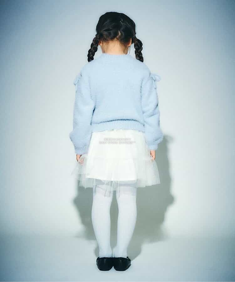 日本童裝 SERAPH 蓬鬆露肩絲帶毛絨針織上衣 80-140cm 女童款 秋季 TOPS