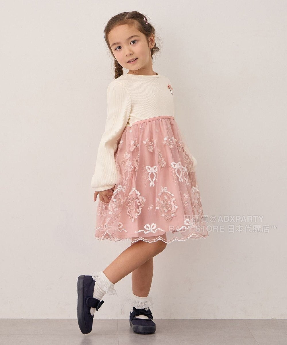 日本童裝 aF#a325 網紗拼接連身裙 100-140cm 女童款 秋季 DRESSES 面試/宴會/表演