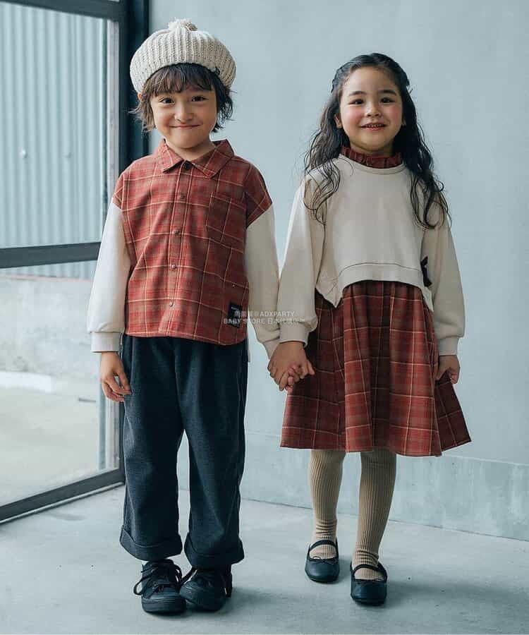 日本童裝 SERAPH 暖色拼接格紋連身裙 80-140cm 女童款 秋季 DRESSES