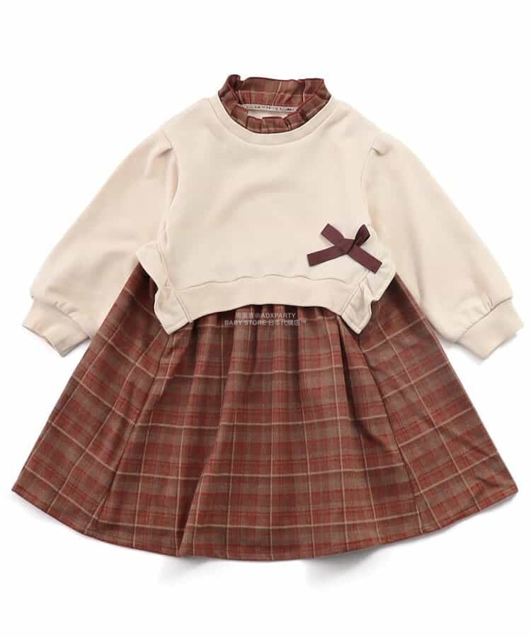日本童裝 SERAPH 暖色拼接格紋連身裙 80-140cm 女童款 秋季 DRESSES