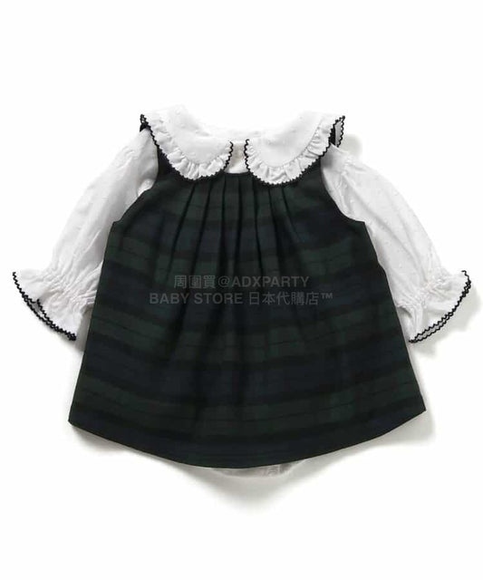 日本童裝 BREEZE 假兩件格仔連衣 70-80cm 女童款 冬季 Jumpsuit 面試/宴會/表演