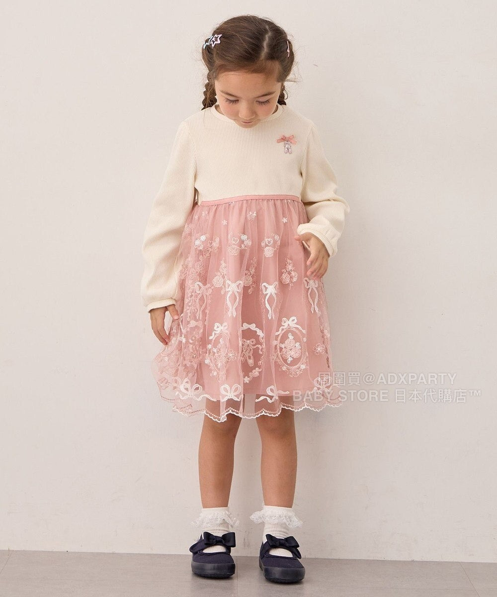 日本童裝 aF#a325 網紗拼接連身裙 100-140cm 女童款 秋季 DRESSES 面試/宴會/表演