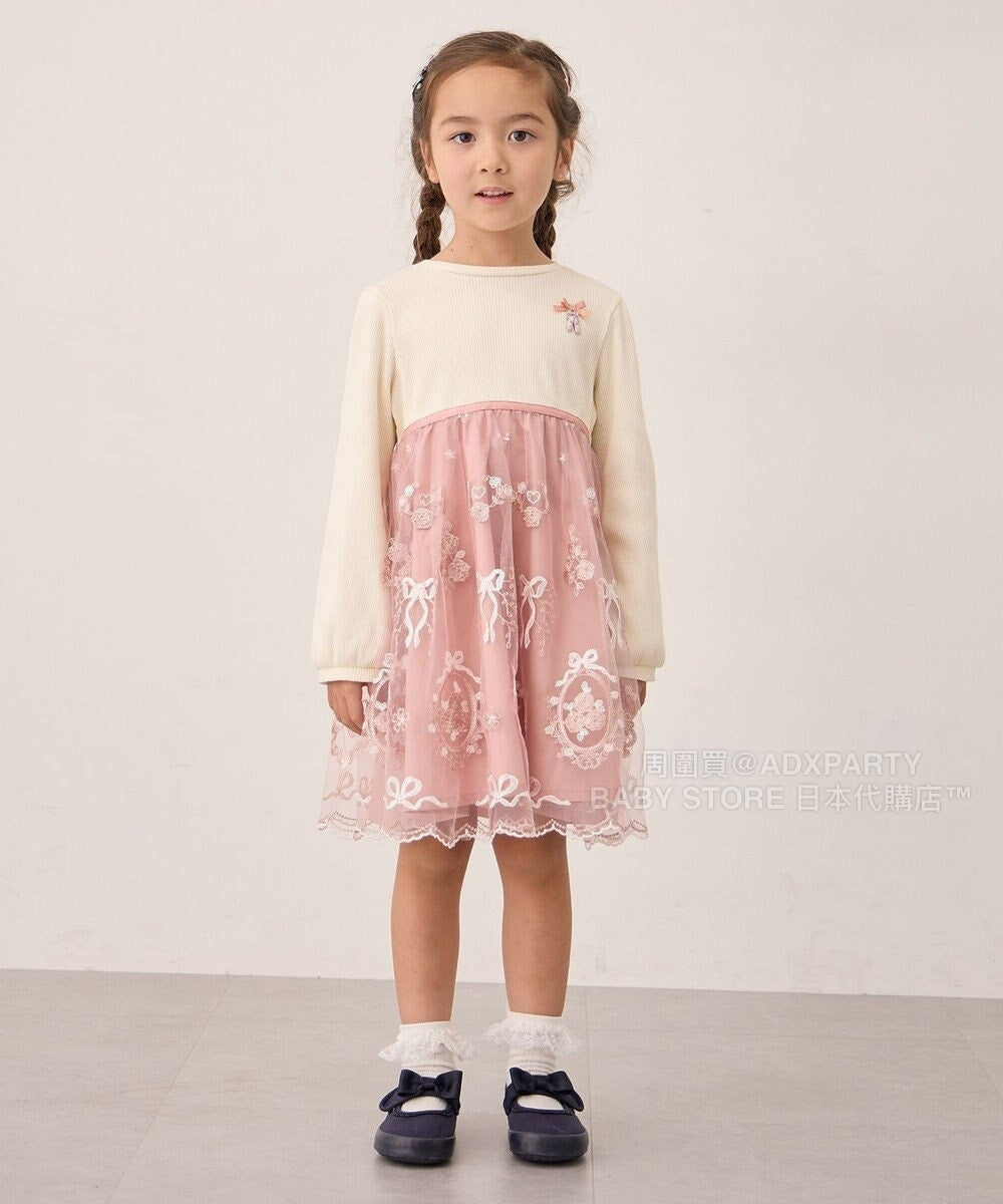 日本童裝 aF#a325 網紗拼接連身裙 100-140cm 女童款 秋季 DRESSES 面試/宴會/表演