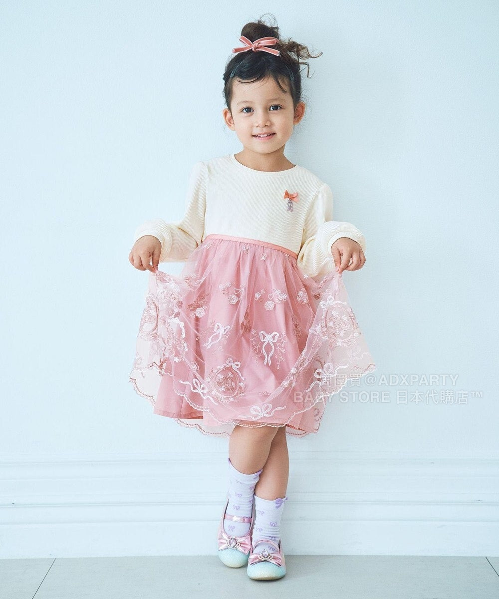 日本童裝 aF#a325 網紗拼接連身裙 100-140cm 女童款 秋季 DRESSES 面試/宴會/表演