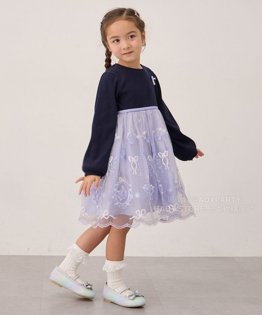 日本童裝 aF#a325 網紗拼接連身裙 100-140cm 女童款 秋季 DRESSES 面試/宴會/表演