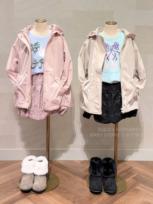 日本童裝 aF#a325 蝴蝶結裙邊外套(可與同牌子外套合併) 110-160cm 女童款 秋季 (適合初秋、香港平均溫度、寒冷天氣、溫度低天氣)OUTERWEAR